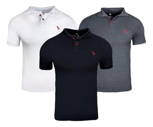 Kit 3 Camiseta Polo Masculina Algodão Camisa Gola Polo