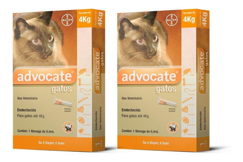 2un. Advocate Antipulgas Para Gatos De Até 4 Kg - 0,4 Ml