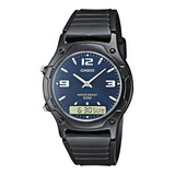 Reloj Hombre Casio Aw-49he-2av Análogo Digital / Color De La Correa Negro Color Del Bisel Negro Color Del Fondo Azul