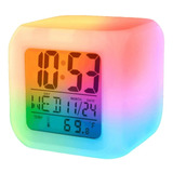 Reloj Cubo Digital Cambia 7 Colores Temperatura