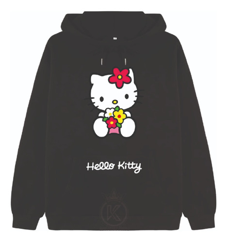 Poleron Hello Kitty - Gatita - Flor - Pegatina - Flor - Juvenil - Sanrio - Gato - Flores - Estampaking