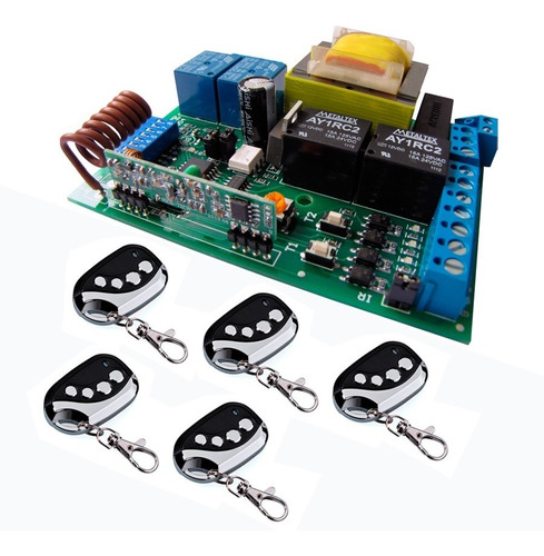 Central Para Motores De Portónes Y 5 Controles Remotos