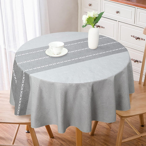 Vonabem 100% Waterproof Round Pvc Tablecloth, Vinyl Table Aa