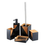 Set Kit Baño Känn Livet Organizador 5 Piezas Bambu Dispenser Jabón Color Negro Y Marrón 