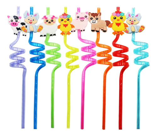 Farm Animal Straws Reusable Party Favors Straws With 8 Style