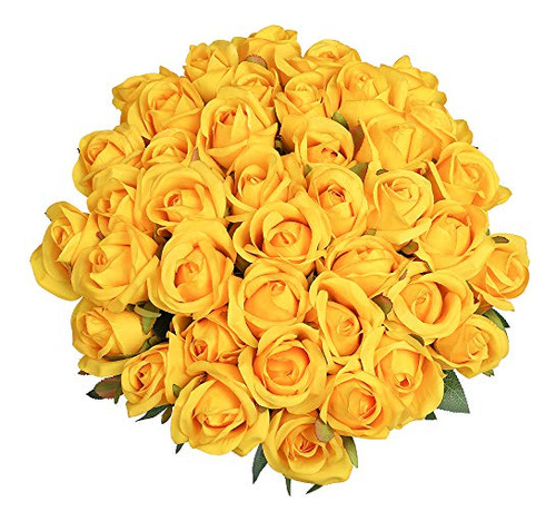 10 Flores Artificiales Rosas Amarillo 50.8cm