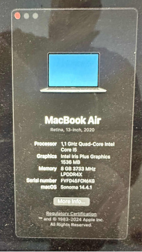 Macbook Air 2020, 13 , Intel I5, 8gb Ram, 512gb Ssd