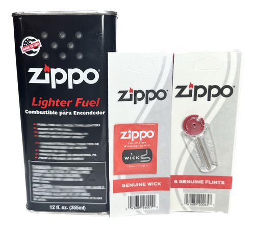 Kit Zippo Grande Lata 355ml Mecha Estuché 6 Piedras 