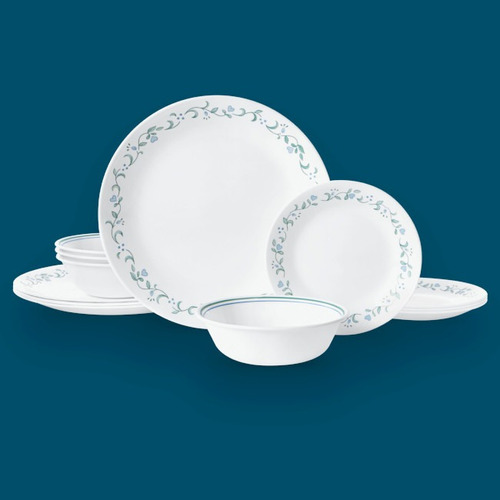 Set De Vajilla 12 Piezas Color Azul Y Blanco Por Corelle