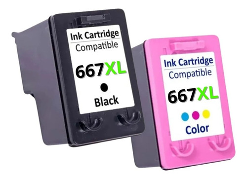 Kit 2x Cartucho Compativel Hp 667xl Preto E Color Mais Tinta