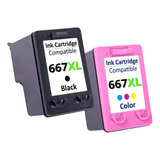 Kit 2x Cartucho Compativel Hp 667xl Preto E Color Mais Tinta