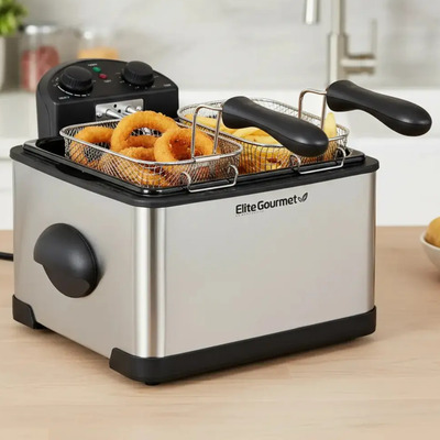 Freidora Elite Gourmet 3.7L Acero Inoxidable 1700W con 3 Cestas Plata | Envío gratis