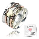 Anillo Corazon Para Self Para Mujer Giratorio Plateado Anill