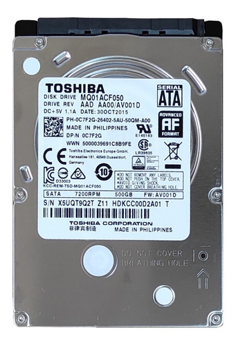 Disco Duro Toshiba 500gb 7200rpm 16mb P/ Laptop Sata 6.0gbps