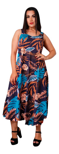 Vestido Regata Trapézio Plus Size Soltinho Midi Tam 46 Ao 50