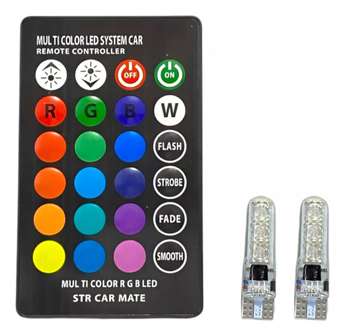 Kit 2 Led Auto T10 Cambia Color 12 V Control Remoto Rgb