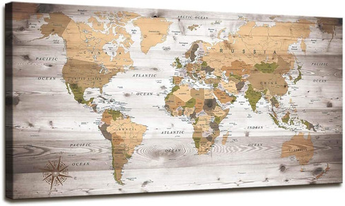 Arte De Pared Con Mapa Mundial Para Oficina, Vintage, Madera