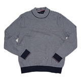 Sueter Tommy Hilfiger Grande L Lineas Blanco Y Azul