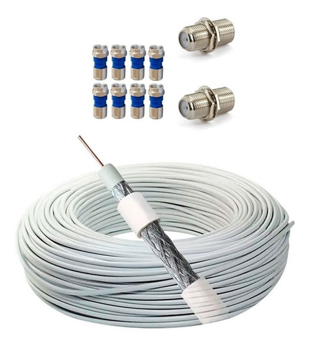 Kit 30 Metros Cabo Coaxial + 8 Conector Rg6 E 2 Emendas