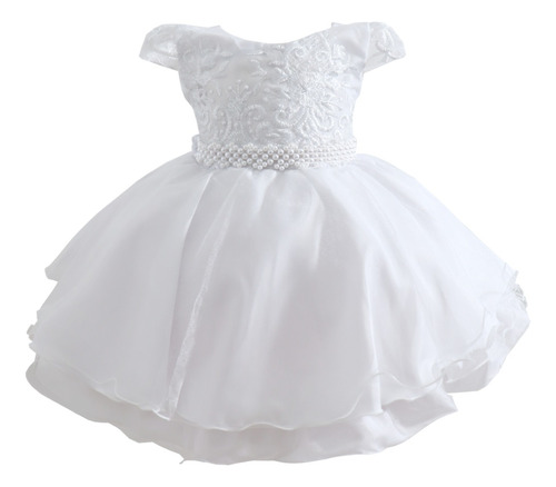 Vestido Branco Infantil Batizado De Festa Rodado Renda Luxo