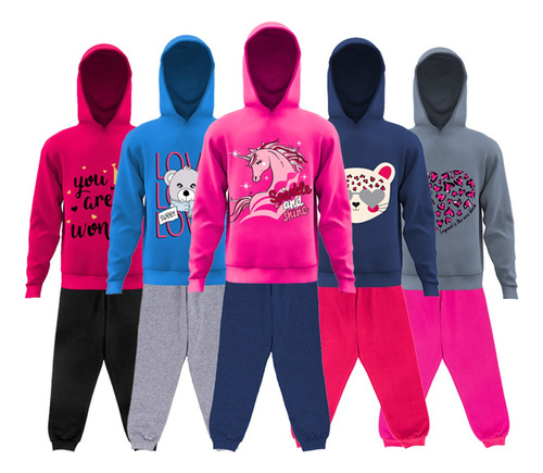 Kit 3 Conjuntos Moletom Infantil Feminino Inverno Menina