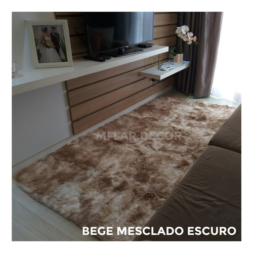 Tapete 2,00x1,00 Super Peludo Passadeira Quarto Corredor Cor Bege Mesclado Escuro