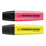 Caneta Marca Texto Stabilo Boss 2 Cores Rosa + Amarelo Neon