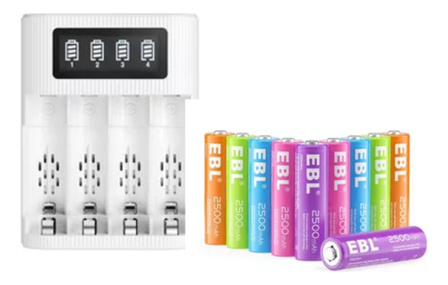 Combo Cargador De Pilas Ebl Usb + 10 Pilas Doble Aa 2500mah