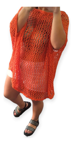 Vestido Playero Calado A 2 Agujas Oversize