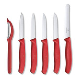 Set 6 Cuchillos Verdura + Pelador Victorinox Rojo 6.7111.6g