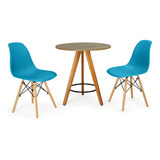 Mesa Redonda Aline 70cm Natural Com 2 Cadeiras Eames Eiffel