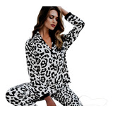 Pijama De Invierno Mujer Abotonado Camisa Animal Print 18031