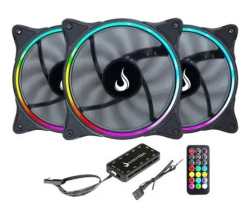 Kit 3 Fans Cooler | Rise Mode | Laser Rgb | Controladora