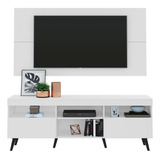 Rack Com Painel Tv 65  Retrô Flórida Multimóveis V3133 Cor Branco/preto