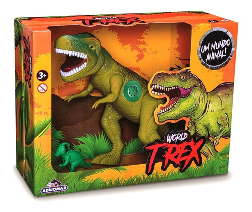 Dinossauro Tiranossauro Rex World C/som 43cm Vinil Adijomar Cor Verde