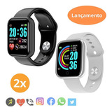 2 Smartwatch Relógio Ultra Inteligente Casal Amigo Namorados Cor Da Pulseira 1 Preto 1 Prata