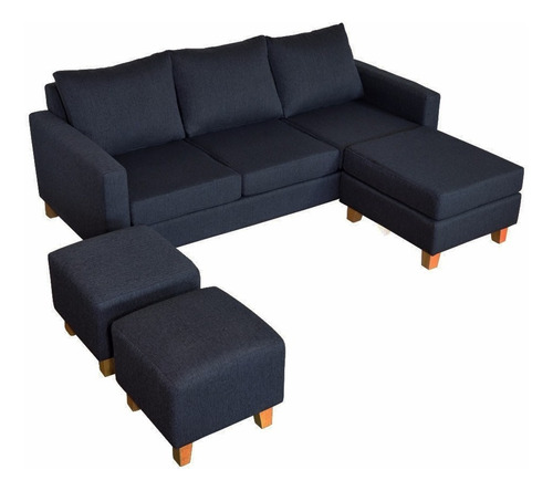 Sofa Sillon Reversible +3 Puff Simil Cuero Talampaya