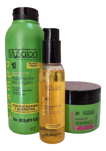 Kit Mysalon Shampoo Reparador De Argan + Mascarilla + Serum