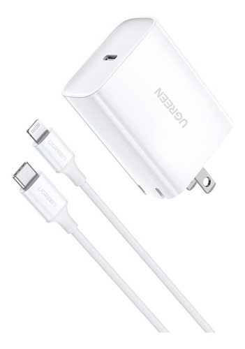 Ugreen Cargador Usb C Carga Rápida 18w Y Cable Lightning Mfi