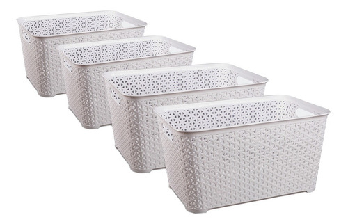 Canastos Organizador Plastico Rattan Cesto Mediano X4 Colomb