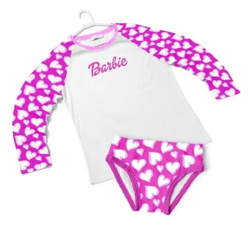 Traje De Baño Niña Proteccion Solar Playera Barbi Tu Nombre