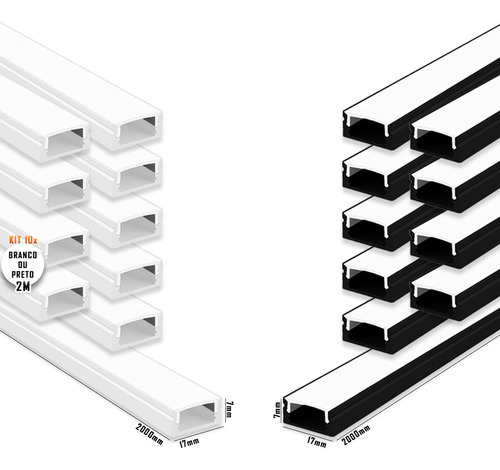 Kit 10 Perfil Slim 2 Metros Sobrepor Fita Led Barra Aluminio Cor Da Luz Branco Tensão De Operação 12/24v 110v/220v