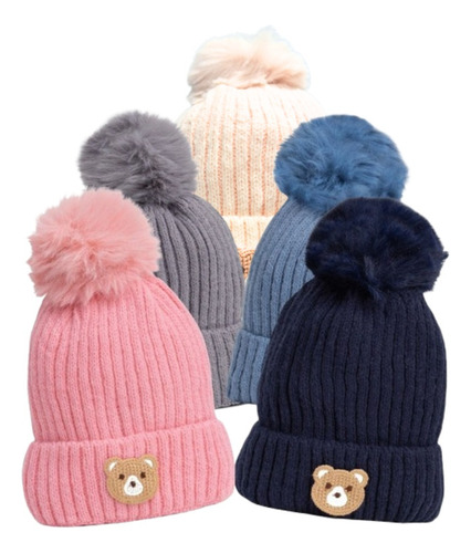 Touca De Frio Infantil Forrada Gorro Ursinho Pompom Criança