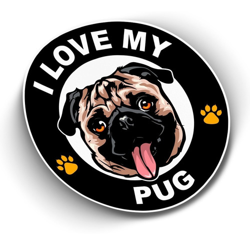 Sticker I Love My Pug Vinil Adhesivo Perro Auto Calcomanía