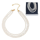 Collar Perlas Triple Baño Oro 18k Con Estuche Regalo