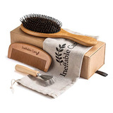 Boar Bristle Hair Brush Set For Women And Men - Wooden Comb