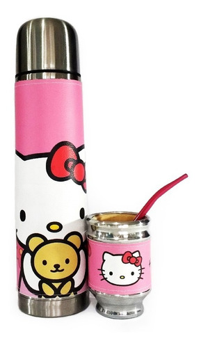 Termo Acero Inoxidable 1 L Mate Aluminio Madera Hello Kitty