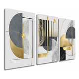 Trio Quadro Decorativo Sala Quarto Geométrico Linhas De Gold