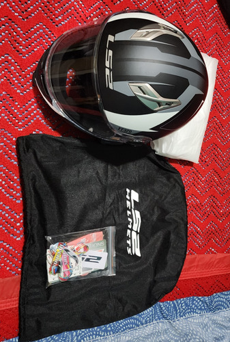 Casco Ls2 Rebatible 370 Stripe Negro Blanco Doble Visor