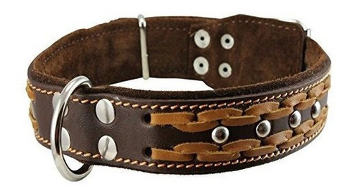 Collar De Cuero Trenzado Con Tachuelas Para Perro - Talla M